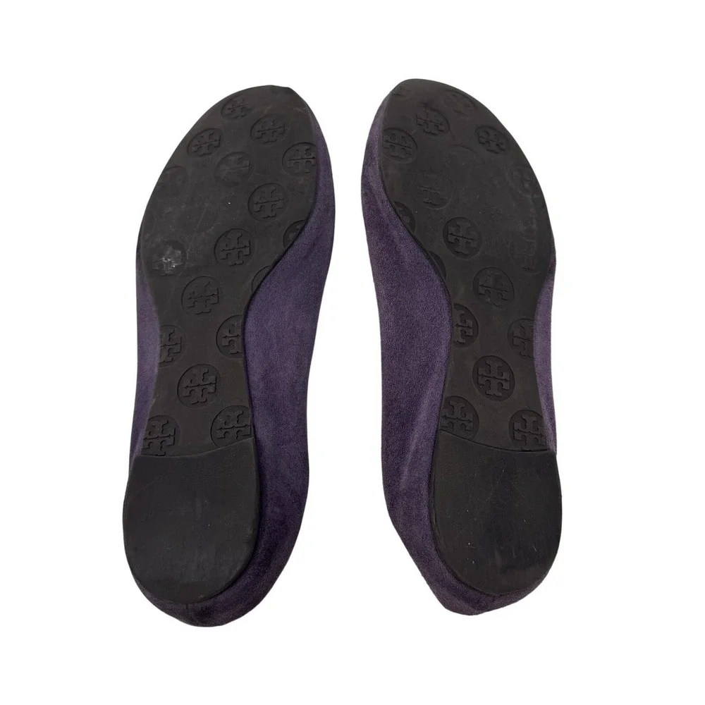 Tory Burch Ballet Flats Women 7 Purple Suede Reva Logo Medallion Slip On Shoes